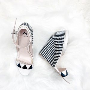 ShoeDazzle Ksena black and white wedges.